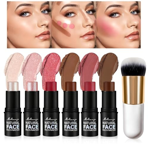 6 PCS Juego De Barras De Maquillaje, Colorete En Crema Contour Stick Iluminador En Stick, Trio Maquillaje Facial, Define Los Pour Mulos y Esculpe el Rostro, Para Todas Las Pieles, Impermeable