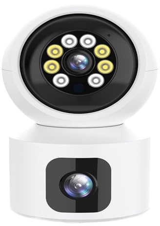 ZADCCS Telecamere di sicurezza, Telecamera IP a doppio obiettivo da 8MP for interni 4K HD schermo Home Baby Monitor AI rilevamento umano Mini telecamera PTZ di sorveglianza sicurezza(Camera Add 64G)
