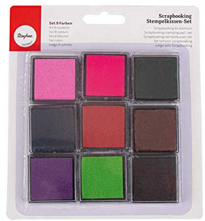 Rayher Hobby RAYHER 7854149 Stempelkissen Set mit 9 Farben, je 3,5 x 3,5 cm, Bunt