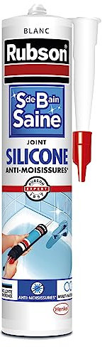 Rubson Mastic Salle de bain Saine Blanc , Joint silicone multi-matériaux renforcé en antifongiques, mastic sanitaire blanc, souple & étanche, 280 ml