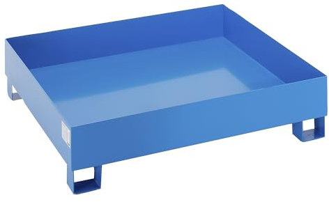 eurokraft | Stahl-Auffangwanne für 200-l-Fässer | LxBxH 1200 x 1200 x 285 mm | mit Zulassung | Blau pulverbeschichtet | ohne Gitterrost