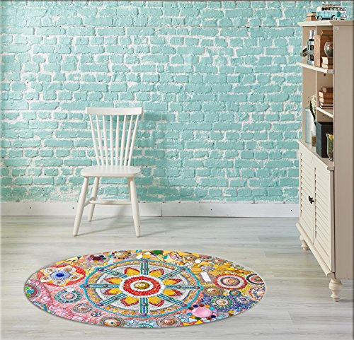 Oedim Alfombra Mosaico Circulo PVC | 100 cm x 100 cm | Moqueta PVC | Suelo vinilico | Decoración del Hogar