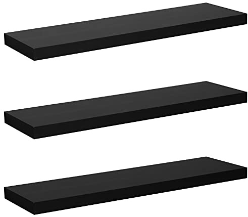 WOLTU Wandregal,Schweberegal Schwarz,110x22.9x3.8cm,MDF 3er | Wandregal Schwarz 3er,Regalbrett freischwebend Schweberegal,Wandregal Wandboard für Büro,Wohnzimmer, Schlafzimmer,Küche