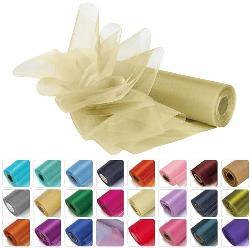WedDecor Snow Sheer Glitter Organza Roll 25m x 29cm Sash Fabric Ivory | Ideal for Wedding Table Styling, Sash Making, Chair Bows, Swags and Decorative Ribbon Crafts