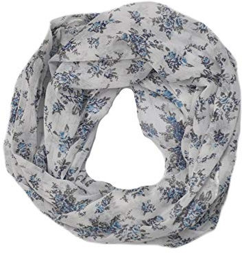 Euly Seide Cotton Loop Schal Loopschal Rundschal Schlauchschal Tuch Tücher Damenschal Traumfänger (Blumen Weiß-blau)