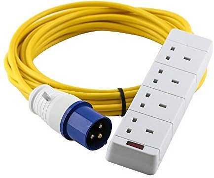 15m 4 Gang Socket Electric Hook Up Lead.Yellow Arctic Cable Camping Caravan Lead