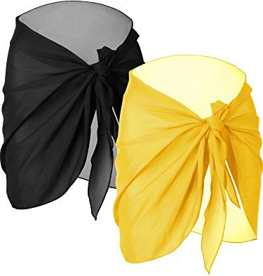 2 Pezzi Sarong Coverups per Costume da Bagno Avvolgente Gonna Spiaggia Bikini Copertura Costumi da Bagno Chiffon, Nero e Giallo., S