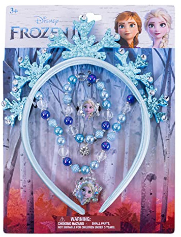 LUV HER Frozen Princess Dress Up Accessory Set - 3 Pcs Jewelry Set - Blue Princess Elsa Tiara, Bracelet - Elsa Necklace - Birthday, Holiday Gifts For Girls - Toys Dress Up Kit - Ages 3+