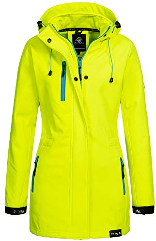 Rock Creek Damen Softshell Jacke Mantel Outdoor-Mantel Damenmantel Softshellmantel Winterjacke Wasserabweisend Kapuze Übergang D-423 Neongelb 5XL