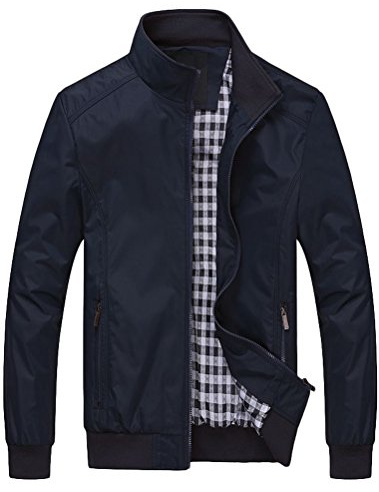 FTCayanz Blouson Homme Casual Léger Veste Mi Saison Manches Longues Col Montant Manteau Bleu foncé 2XL