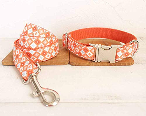 feiling Hundeleine und Halsband Set für Kleine Mittlere Große Hunde Steckverschluss Hundehalsband Orange Hundhalskette Geflochten Hundeführleine Drucken Schleppleine (XS)