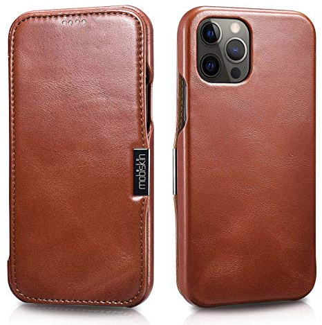 Mobiskin Hülle kompatibel mit Apple iPhone 12 und iPhone 12 PRO (6,1 Zoll), Handyhülle mit echtem Leder, Case, Schutzhülle, dünne Handy-Tasche, Slim Cover, Vintage Braun