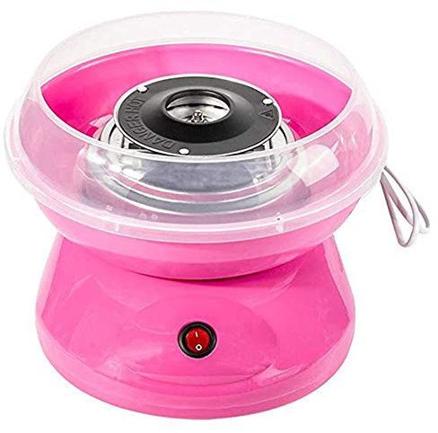 QPOLLY Máquina de Algodón de Azúcar para el Hogar, Mini Máquina para Nubes de Algodón de Azucar Acero INOX, 10 palitos Madera y Cuchara Dosificadora, Rosado