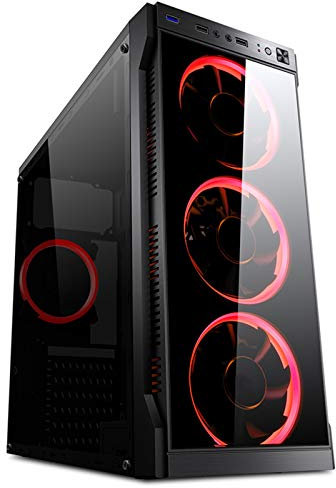 ZXCVBNAS Boîtier PC Gaming - USB3.0 Port - Verre Trempé Panneau latéral de Gestion des câbles - Tais Eau de Refroidissement Prêt - éclairage RGB intégré - Noir