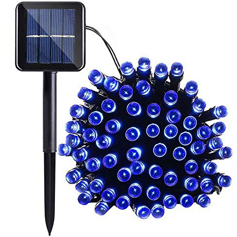 Lamker 12M 100er LEDs Lichterketten Solar Außen Blau LED Lichterkette Wasserdicht Grünes Kabel 8 Modi Dimmbar Solarlichterkette Beleuchtung Deko für Garten Terrasse Balkon Tor Hof Hochzeit