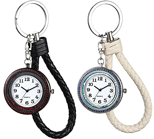 JewelryWe Fully-Jewelled Pocket Watch Portable Key Chain Watch FOB Clip On Backpack Belt Key Ring Watches for Men Women
