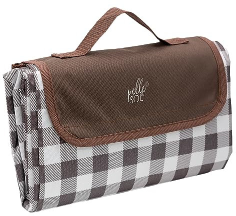 Pelle & Sol Picnic Blanket, Foldable Outdoor Beach Blanket, Waterproof, Sand proof, Machine Washable, Slip Resistant With With Carrying Handle for Family, Beach, Hiking, Camping 200x140CM (Brown)
