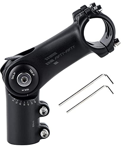 FIFTY-FIFTY Adjustable Alloy Bike Stem, 0-60 Degree Mountain Bike Riser Stem for 1-1/8 Steer Tube 31.8mm Handlebar, Fit for Most Bicycle, Road, MTB, E-MTB with 2 Hex Keys (Black, 110mm)