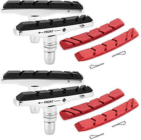 Mesee 2 Paar V-Brake Bremsbeläge, Fahrrad Bremsbeläge Set, Bremsschuhe für V-Brake, Bremsklötze für Fahrräder, Mountainbike Fahrrad-Bremsschuhe Hohe Bremsleistung Kein Lärm/Schwarz, Rot