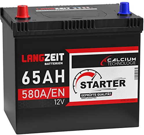 LANGZEIT ASIA Autobatterie 12v 65Ah Batterie Plus-Pol Links ersetzt 60Ah