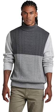 G-Star Homme Pull en maille Cable Color Block Loose Turtle, Multicolore (lt shadow htr/medium grey htr/grey htr D22482-D239-D561), M
