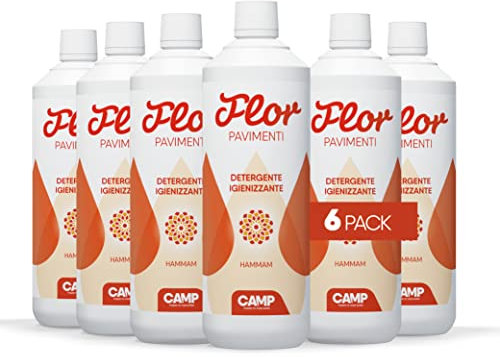 CAMP FLOR HAMMAM, detergente igienizzante concentrato adatto per tutti i tipi di pavimenti; delicata fragranza di fiori orientali, 6 x 1000 ml, 6x1L