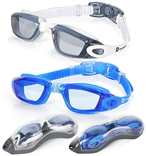RIORIO Lunettes de Natation Adultes, Lot de 2 Lunettes Lunettes Lunettes de Natation,Protection UV, Antibuée, avec des Verres Larges，Joints en Silicone Lunette Piscine pour Les Hommes, Les Femmes
