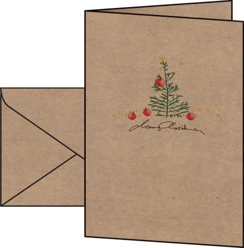 SIGEL Weihnachtskarten aus Kraftpapier Christmas with Apples A6 10 Stück | DS075, Natürliche Optik mit Umschlägen und bedruckbarer Oberfläche