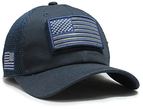 Military imagine USA Flag Navy Blue Color Hat Detachable Patch Micro Mesh Tactical Cap