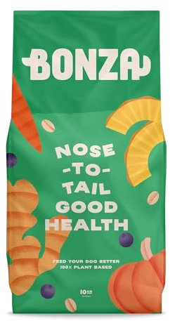 Bonza Veganes Hundefutter Trocken mit DHAgold, Kokosöl, Prä-& Probiotika und Omega-3 - Allergikerfreundlich Umweltfreundlich Hypoallergenes Hundefutter für Optimale Hundegesundheit -10 Kg