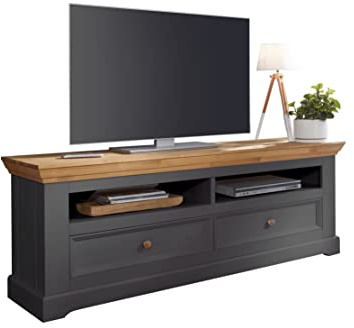 Woodroom Lowboard in Kiefer massiv grau TV-Schrank TV-Kommode (BxHxT 169x63x42 cm)