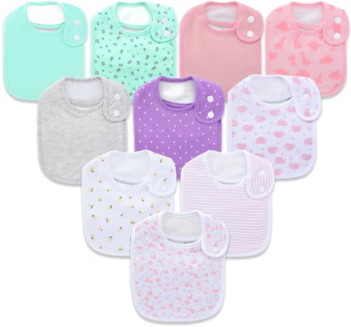 Hakochia Waterproof Baby Bibs Organic Cotton Soft Absorbent Baby Bandana Drool Bibs With Adjustable Snaps for Girls Teething and Drooling 3-36 Months