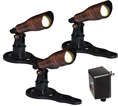 HALF OFF PONDS LumiNight Pond and Landscape Lighting - (3) Bronze 3-Watt Spotlight Kit with Photocell and Transformer - BZ-3XSL3W-KIT