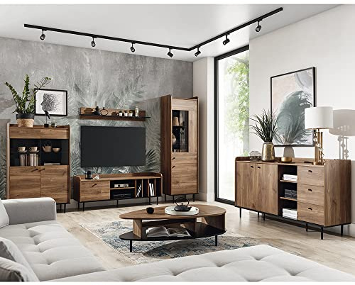 Lomadox Wohnwand mit Couchtisch und Sideboard in Eiche Nb. im angesagten Vintage Design