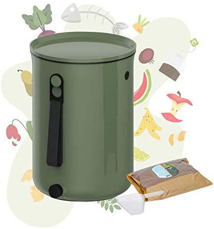 NATIV Bokashi Eimer Starter Set | Bokashi Eimer (9,6 Liter) mit Bokashi Ferment | Designer Küchenkomposter für die Herstellung von Bokashi Kompost | Bokashi-Eimer aus recyceltem Plastik