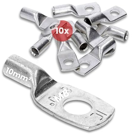 Kalitec 10x Rohrkabelschuhe 10mm² M8 - Presskabelschuhe Kupfer Verzinkt | Standard Quetschkabelschuhe für Elektro-Installation, Solar & KFZ, Ohne Sichtloch, Korrosionsbeständig, Made in Germany