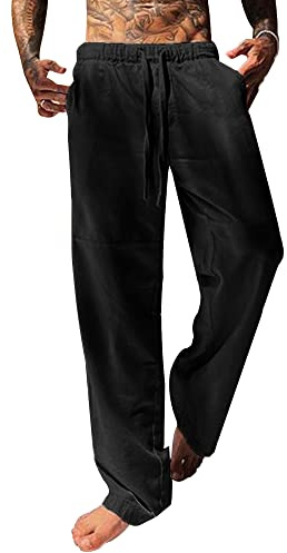 YAOBAOLE Pantalon Homme Lin Et Coton Décontracté Pantalon Toile Été Pantalons Yoga Homme Léger Taille Elastique