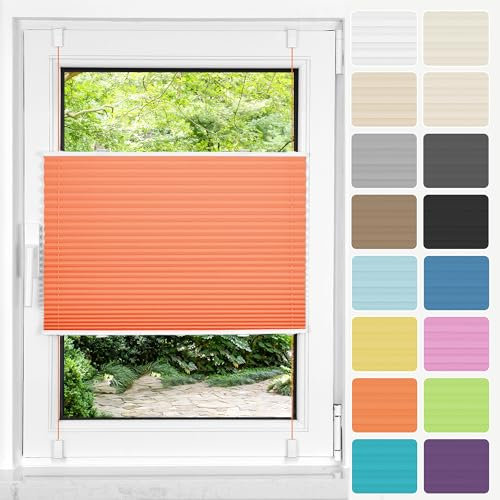 HOMEDEMO Plissee ohne Bohren Klemmfix, B80 x H110 cm Orange, Faltrollo Plisseerollo Jalousie für Tür & Fenster Blickdicht Sichtschutz Sonnenschutz Rollo