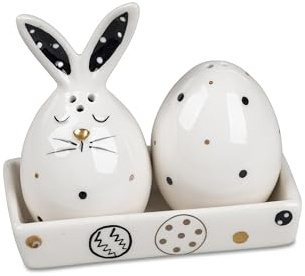 formano Gewürzstreuer Salzstreuer Pfefferstreuer | Hase und Ei | Keramik, weiß, Oval