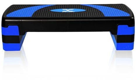 MAXSTRENGTH Aerobic Stepper, 3 höhenverstellbare Stufen, 10 cm, 15 cm, 20 cm, geeignet für Cardio, Yoga, Workout, Training, Indoor Outdoor, Fitness für Zuhause und Fitnessstudio (blau/schwarz)