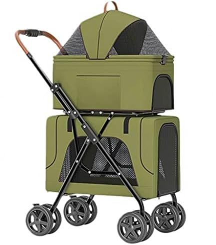 Doppelter Haustier-Kinderwagen für Kleine, Mittelgroße Hunde und Katzen – Tragbarer Reise-Hundekinderwagen mit 4 Rädern und 2 Abnehmbaren Trägern – Tragetasche für Katzen,Green