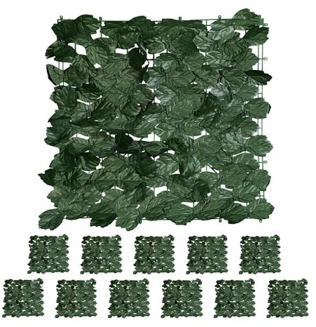 Relaxdays Siepe Artificiale, 12 Frangivista 50x50 cm Balcone Ringhiera, Foglie Finte Edera, Recinzione Giardino, Verde