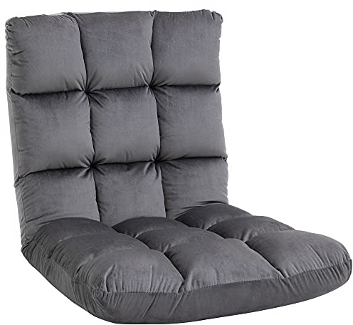 HOMCOM Bodenstuhl Faltbar mit Liegefunktion, Dunkelgrau | Verstellbare Rückenlehne, Gepolstert, Relaxsessel, Meditationsstuhl, Lazy Sofa, Fernsehen, Lesen, Meditation Zuhause