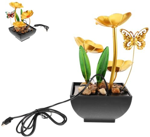 Yardenfun Eisenguss Zimmerbrunnen Wasserspielbrunnen Tischbrunnen Mit Lotusblatt Design USB Betrieben Für Büro Und Wohnraum