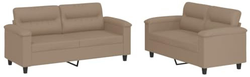 vidaXL Juego de Sofás 2 pzas, Sillones de TV con Cojines, Sofás de Descanso Relax, Asientos Tapizados para Salón Hogar, Cuero Sintético Capuchino