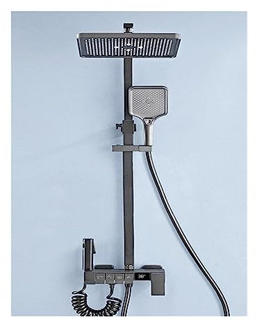 LED-Regen-Wasserfall-Duschpaneel-Turmsystem, Badezimmer-Wandmontage-Badewannenarmatur mit Digitalanzeige, Heiß-Kalt-Thermostat-Duschsystem, Regenduschset mit quadratischer Oberseite und Klavierknopf M