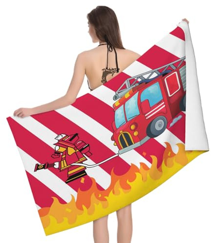 Mikrofaser Strandtuch Feuerwehr Thema 70x150 cm, 3D Kind Badetuch für Erwachsene Kinder Weiches Leicht Handtuch Schnelltrocknend Sandfreies Strandhandtuch