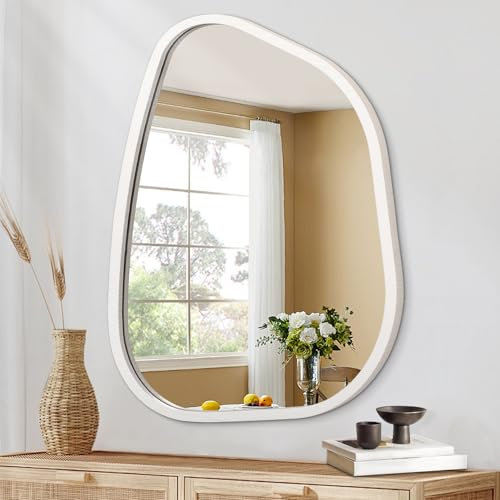 HLFMVWE Specchio da parete irregolare con cornice in legno moderno asimmetrico unico specchio da appendere artistico boho specchio decorazione bagno vanità camera da letto soggiorno ingresso corridoio