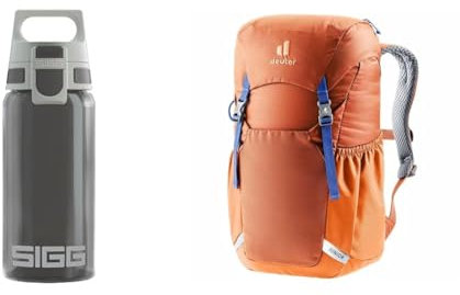 SIGG x deuter Trinkflasche Kinder - Viva One Grey - Auslaufsicher - Kohlensäure geeignet - Spülmaschinenfest - Sport & Schule - 0,5L & deuter Junior Kinderrucksack (18 L)