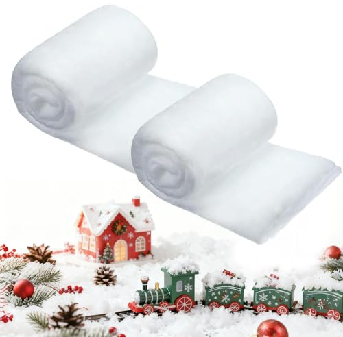 CJBIN Weihnachten Schneedecke, 2 Stück Kunstschnee Matte Deko Schneematte, 90 x 240 cm Weiße Schneedecke Weihnachtsdorf, Schneewatte Künstliche Schneedecke für Dorf-Displays Weihnachten Schmuck